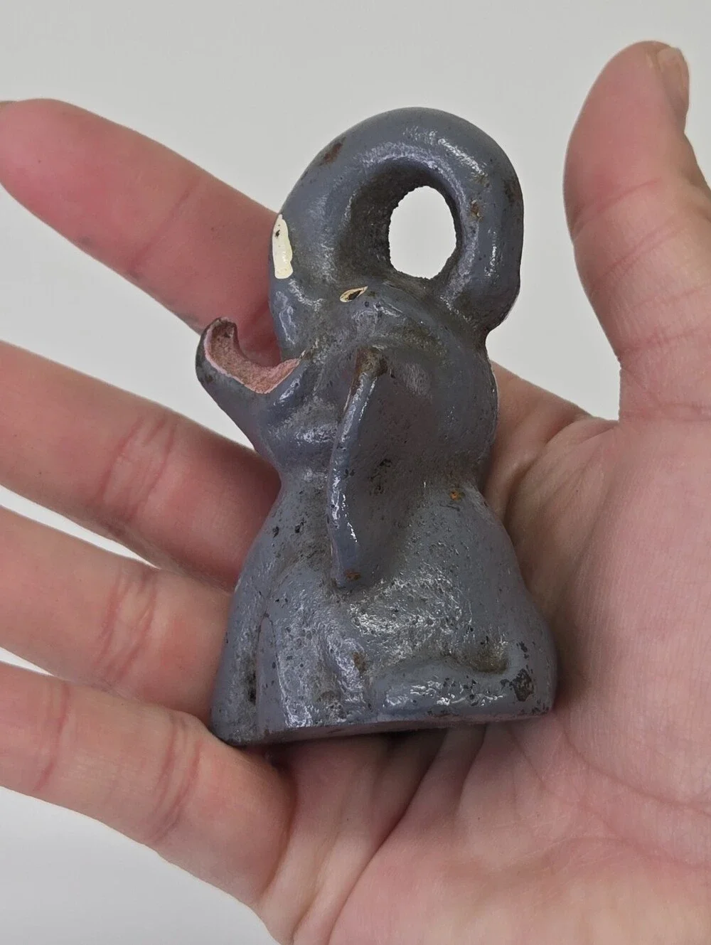 VTG Cast Iron Elephant Bottle Opener‎ Figural Paperweight Trunk Up Pink Mouth #4